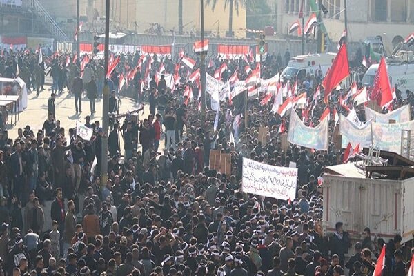 خیل عظیم تظاهرات کنندگان بغداد، امت مقاومت هستند
