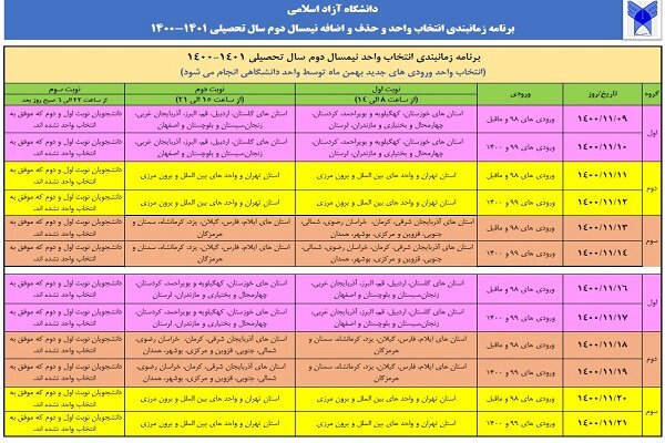 آغاز انتخاب واحد دانشجویان دانشگاه آزاد اسلامی از امروز