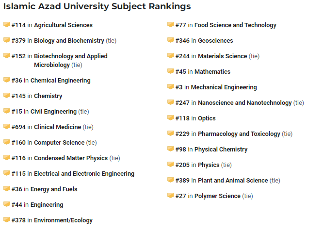رتبه سوم جهانی دانشگاه آزاد اسلامی در مهندسی مکانیک