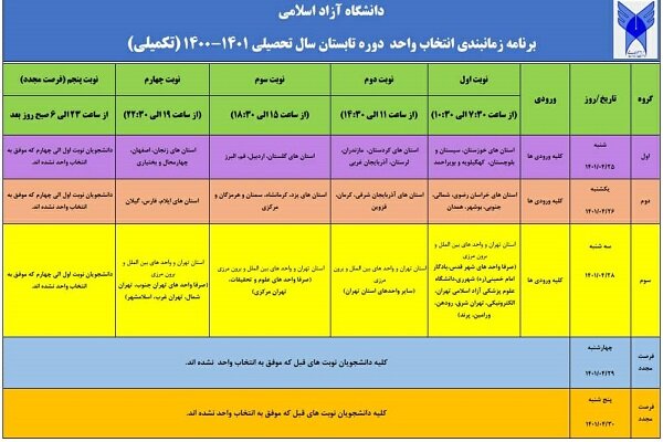 آخرین فرصت انتخاب واحد ترم تابستان دانشگاه آزاد اسلامی اعلام شد