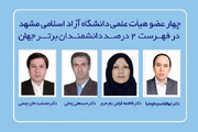 ۴ عضو هیأت علمی دانشگاه آزاد مشهد در فهرست ۲ درصد دانشمندان برتر جهان