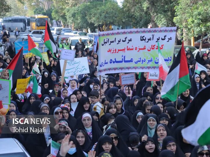 راهپیمایی مردم شهرستان ساری در محکومیت کشتار وحشیانه کودکان غزه