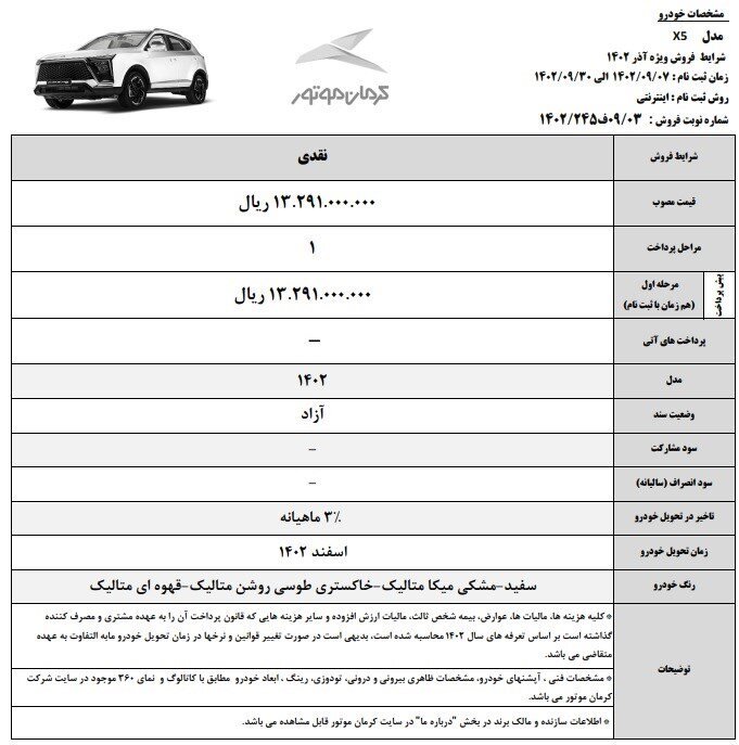 جزئیات فروش خودرو جک ایکس۵ اعلام شد