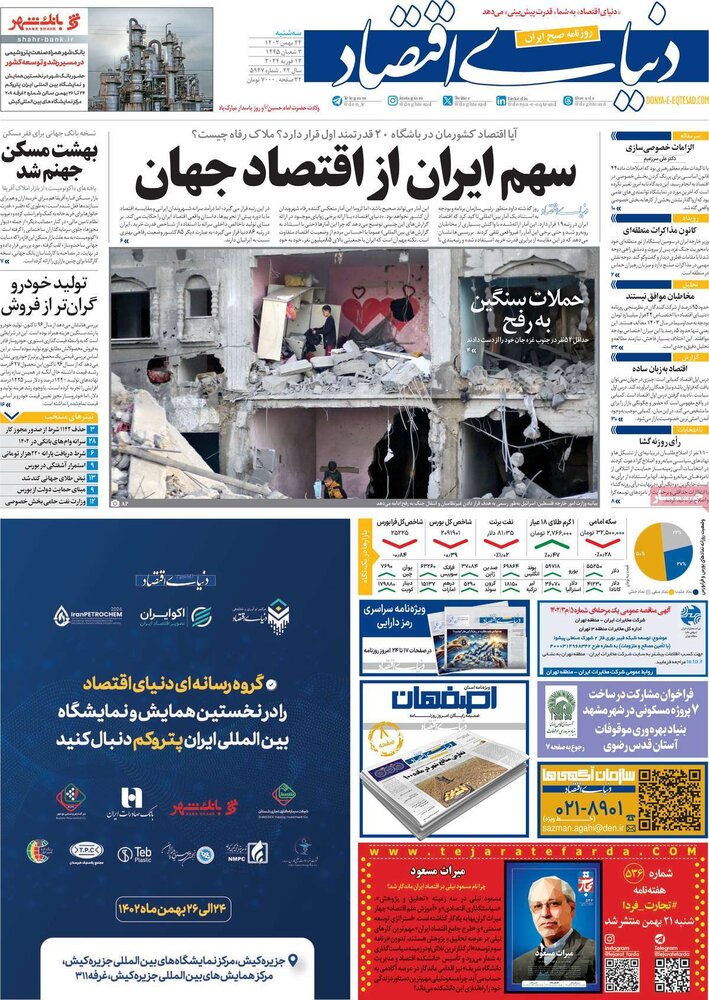 صفحه اول روزنامه‌های سه‌شنبه ۲۴ بهمن‌ماه ۱۴۰۲