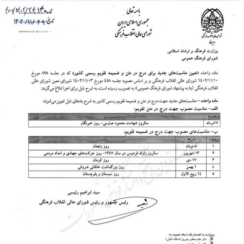 افزودن مناسبتهای جدید به تقویم کشور + عکس