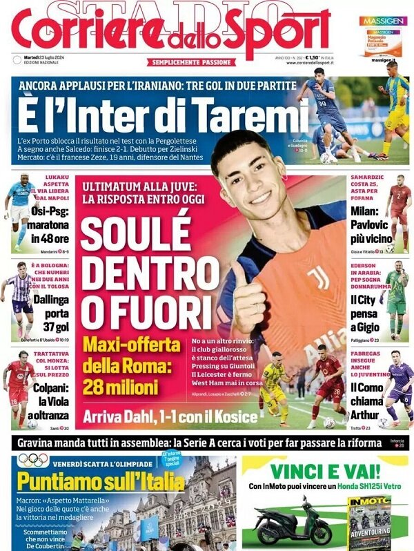 تیتر جالب روزنامه ایتالیایی برای مهدی طارمی + عکس