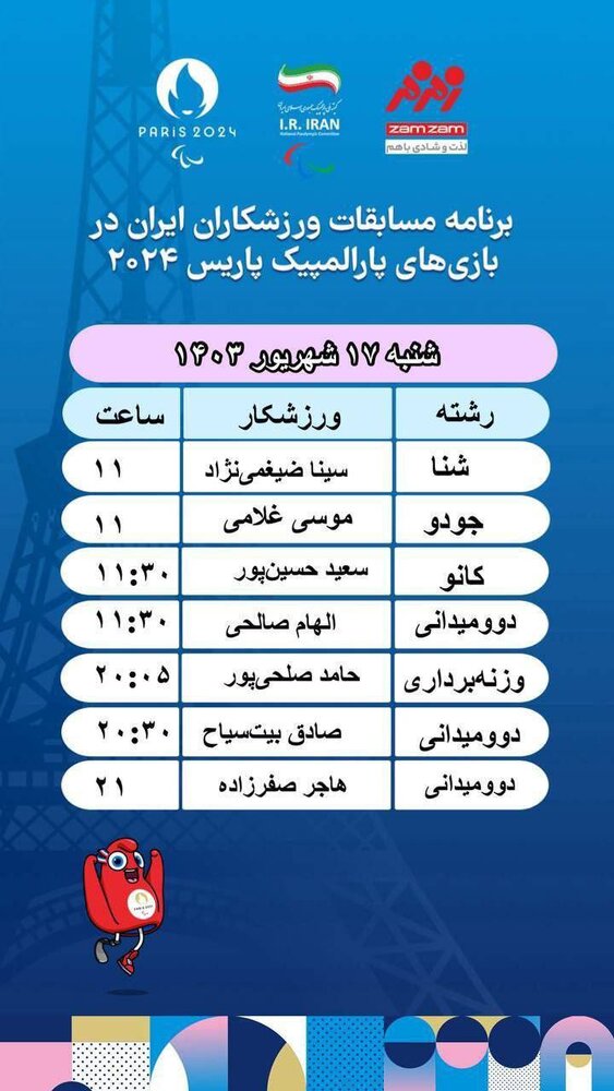 برنامه روز دهم کاروان ایران در پارالمپیک پاریس