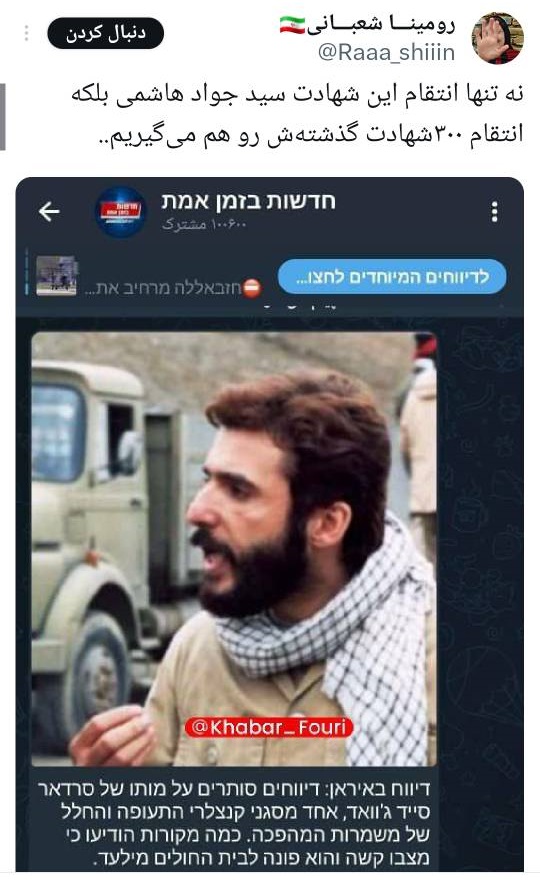 وقتی شهادت دست از سر سیدجواد هاشمی برنمیدارد/ هاشمی: فعلا دچار بدن درد شدید از شهادت خودم توسط اسرائیل هستم