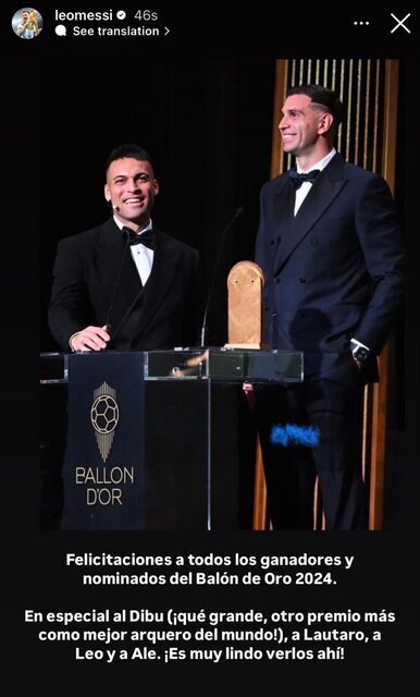 واکنش لیونل مسی به مراسم توپ طلا + عکس