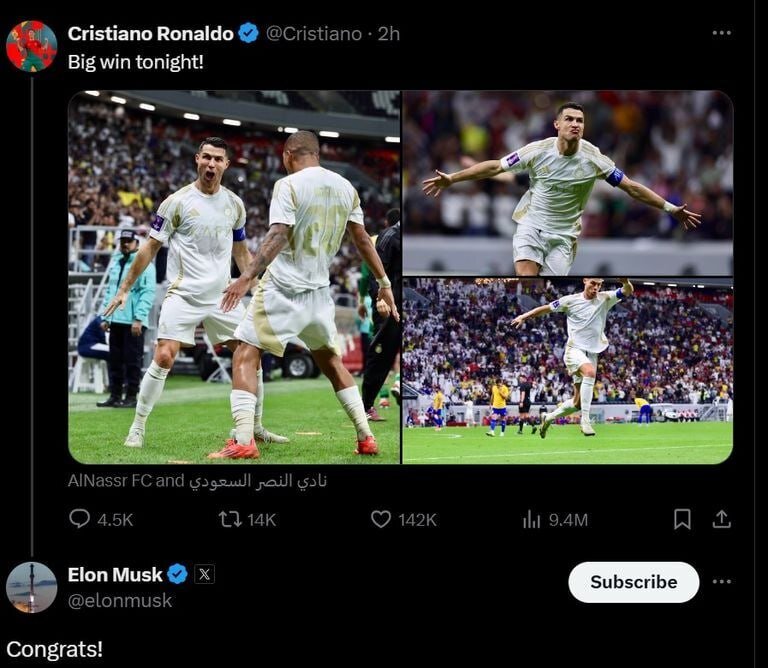 همه طرفدار کریستیانو رونالدو؛ حتی ایلان ماسک! + عکس