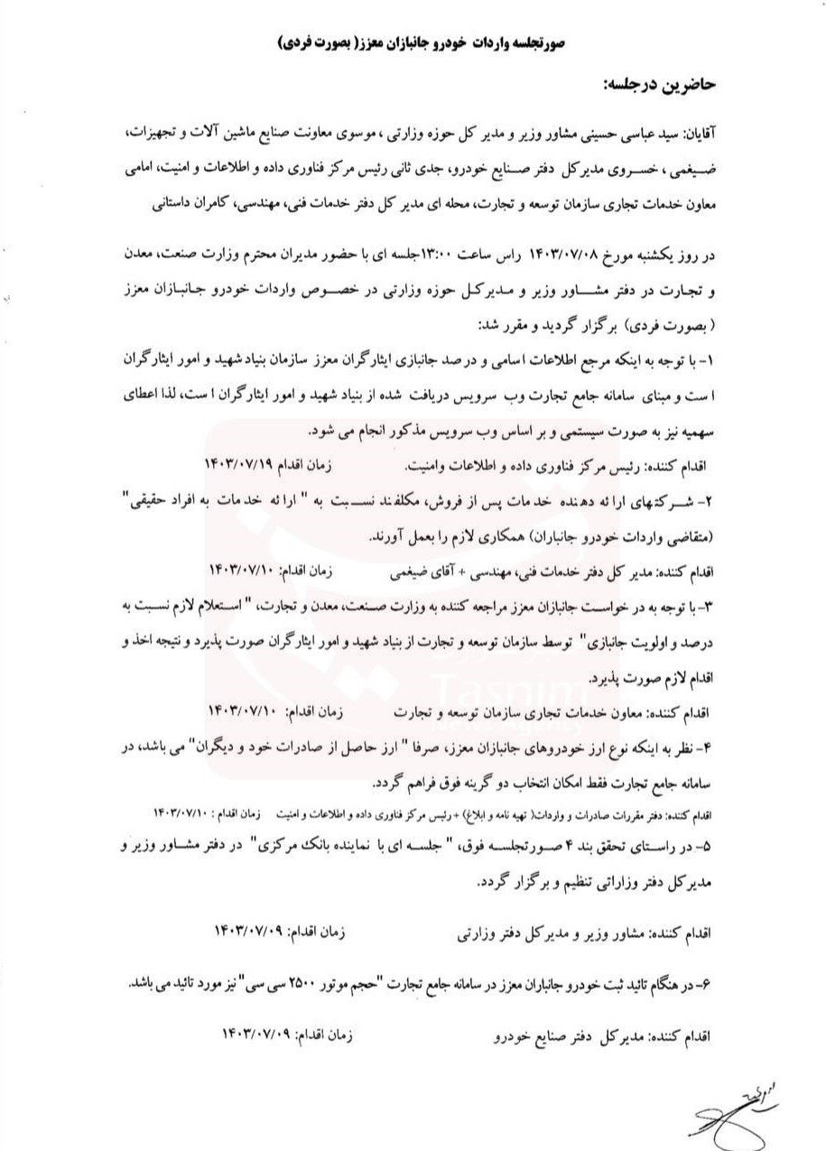 جزئیات واردات خودرو توسط جانبازان بهصورت فردی اعلام شد