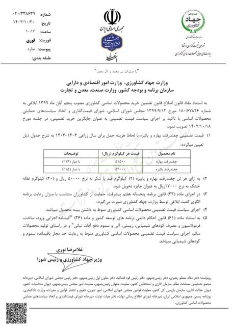 نرخ جدید خرید تضمینی چغندرقند اعلام شد