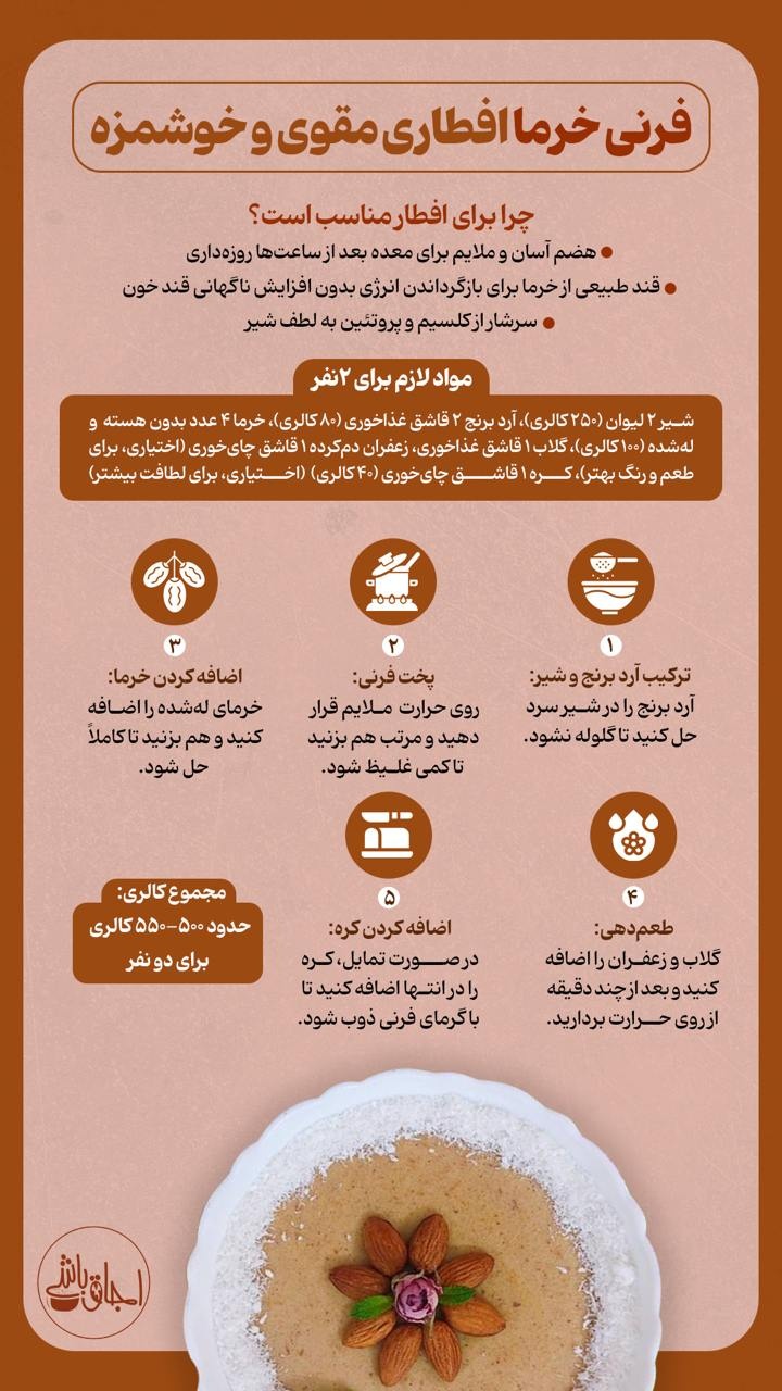 آموزش آشپزی/ فرنی خرما افطاری مقوی و خوشمزه