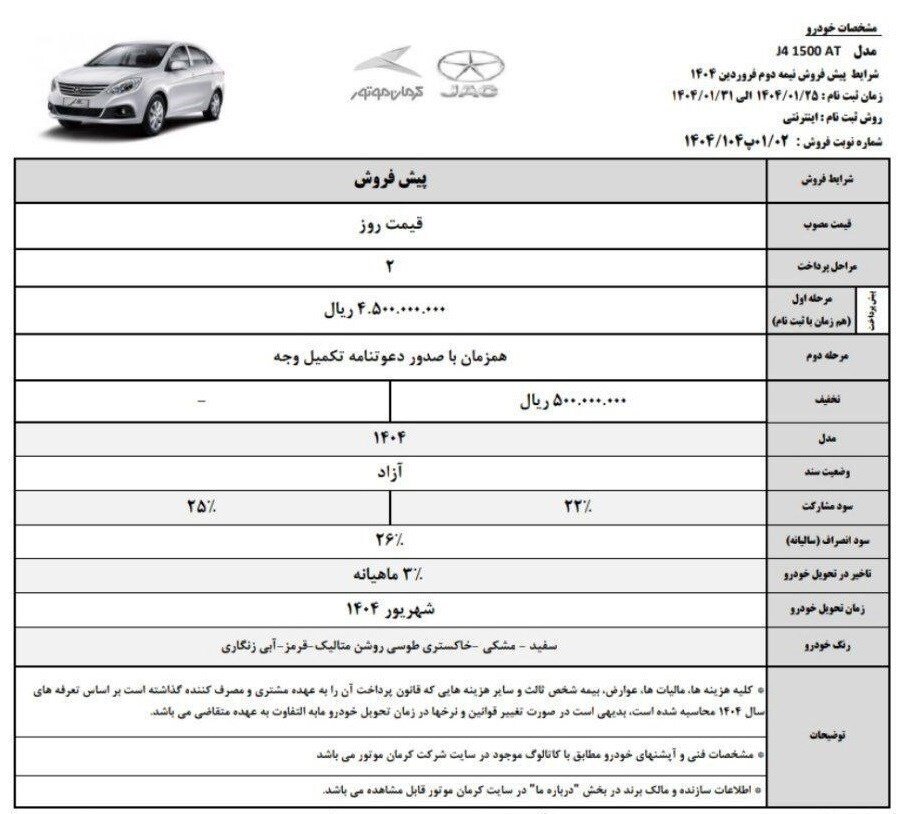 طرح جدید پیش فروش محصولات کرمان موتور + جزئیات