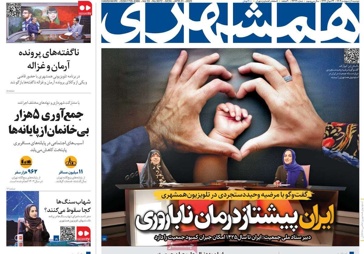 صفحه اول روزنامه‌های ‌دوشنبه اول اردیبهشت ۱۴۰۳