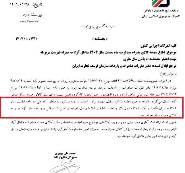 سهمیه مسافری مناطق آزاد تجاری مشخص شد