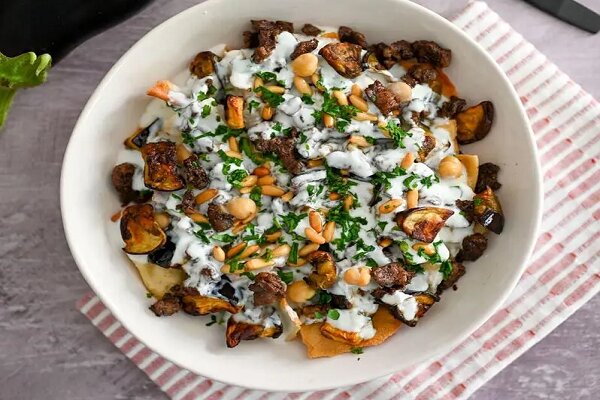 آموزش آشپزی / طرز تهیه فته بادمجان و سیب زمینی یک سالاد عربی خوشمزه