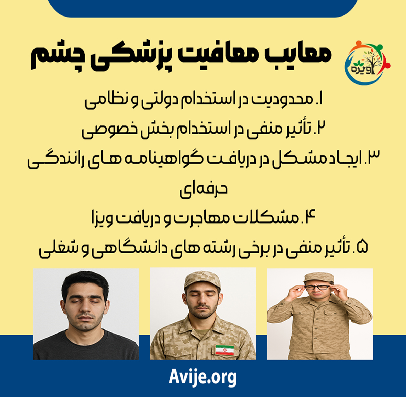 مجموع نمره دو چشم برای معافیت + ۶ معایب معافیت پزشکی چشم