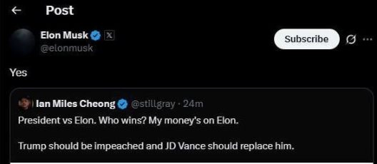 حمایت ایلان ماسک از استیضاح ترامپ