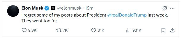 ایلان ماسک از انتقادات اخیرش علیه ترامپ عقب‌نشینی کرد