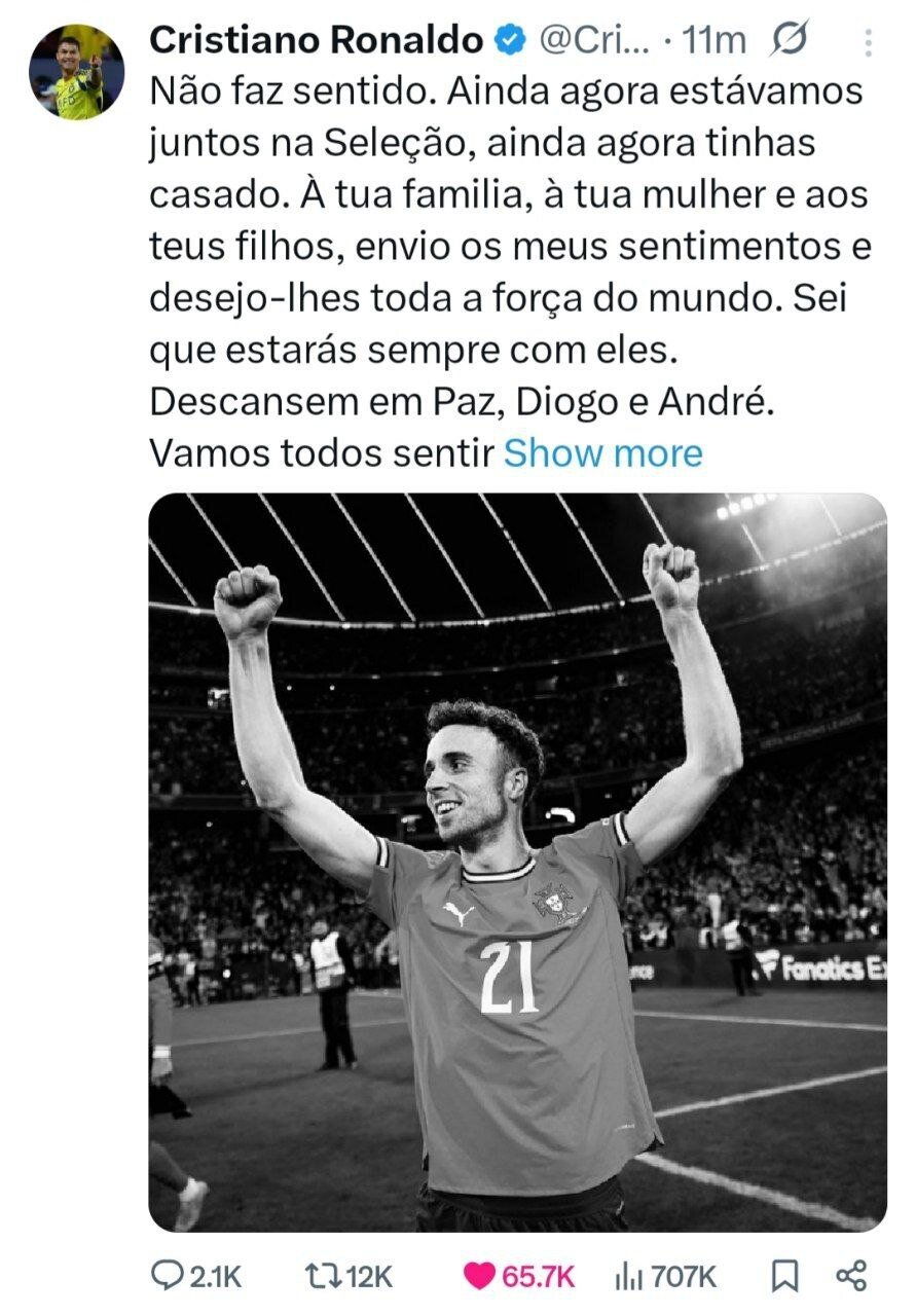 واکنش کریستیانو رونالدو به مرگ دیگو ژوتا + عکس