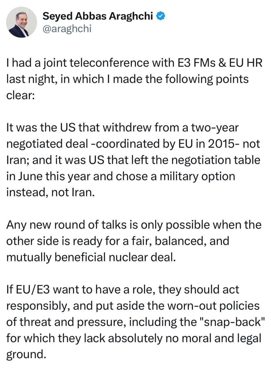 عراقچی: دور جدید مذاکرات تنها با یک توافق هستهای عادلانه امکانپذیر است