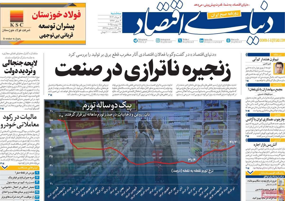 صفحه اول روزنامه‌های سه‌شنبه ۷ مرداد ۱۴۰۴