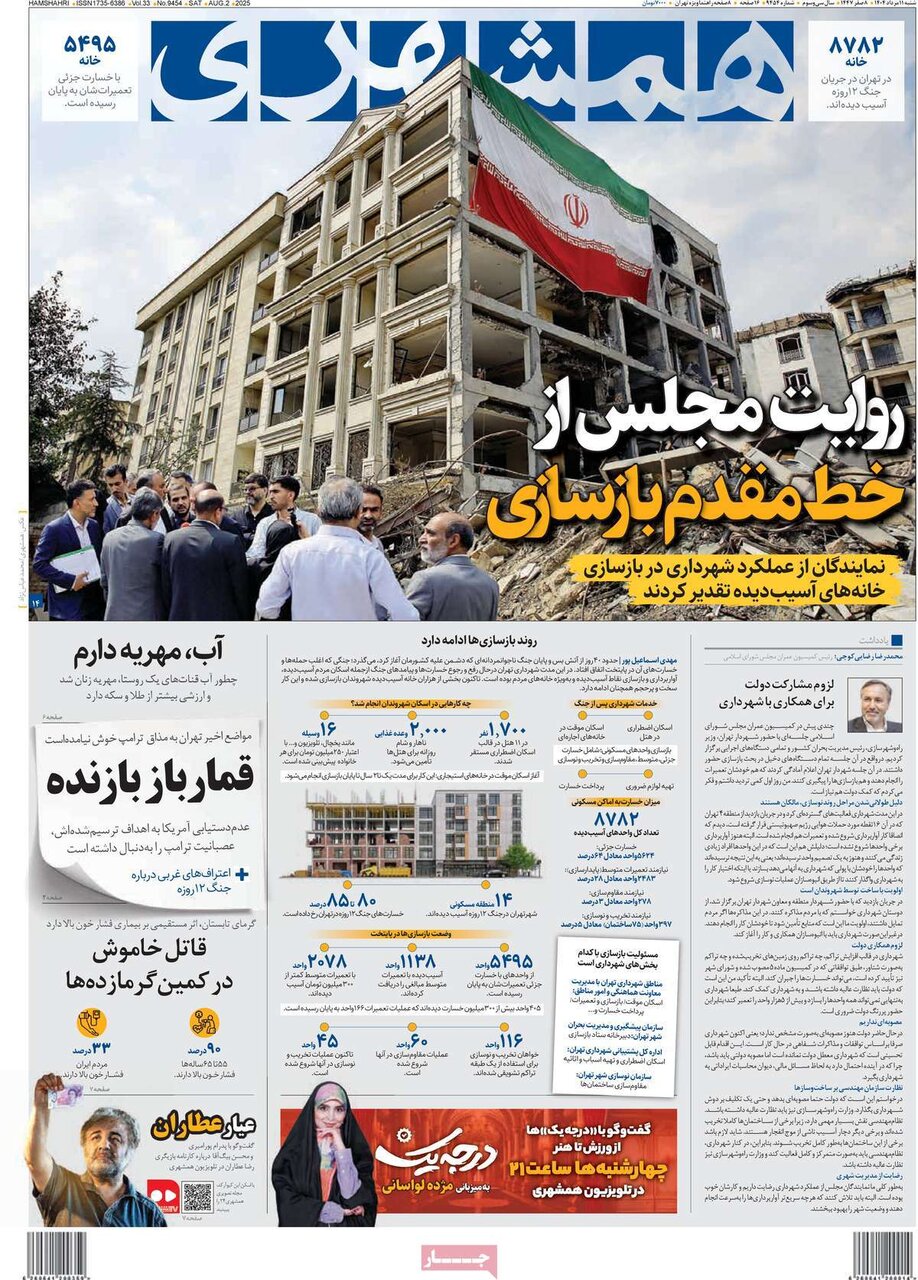 صفحه اول روزنامه‌های شنبه ۱۱ مرداد ۱۴۰۴