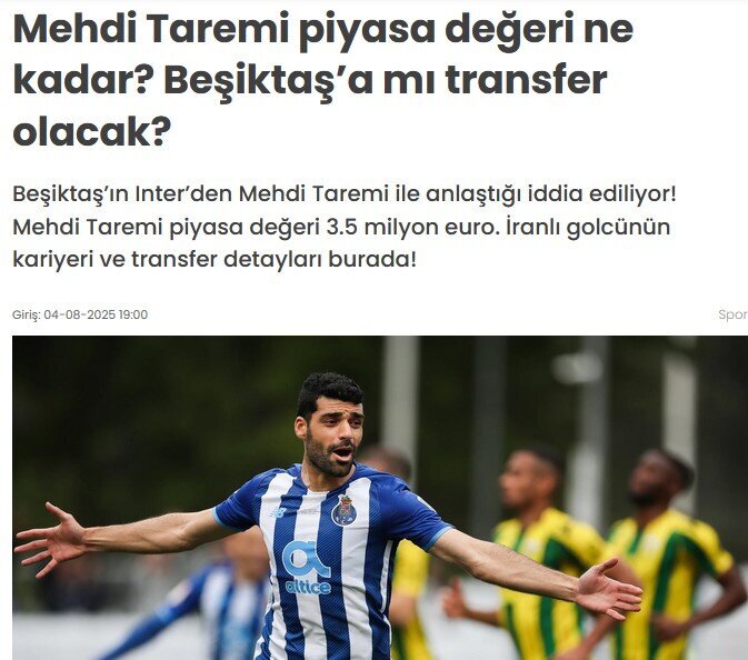 رقم انتقال مهدی طارمی به تیم فوتبال بشیکتاش مشخص شد