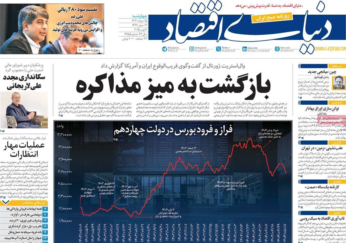 صفحه اول روزنامه‌های چهارشنبه ۱۵ مرداد ۱۴۰۴