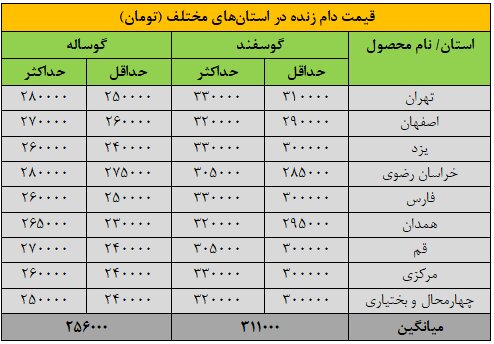 قیمت دام‌زنده شنبه ۸ شهریور ۱۴۰۴