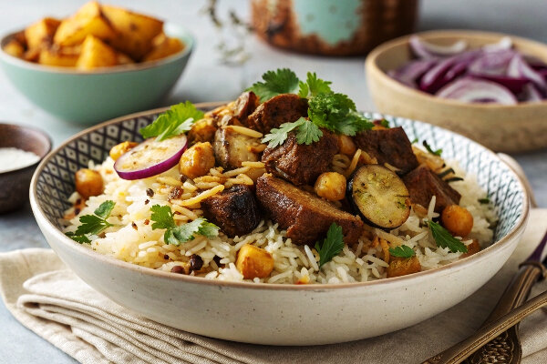 آموزش آشپزی / طرز تهیه عربی پلوی عالی و خوشمزه با نخود و گوشت