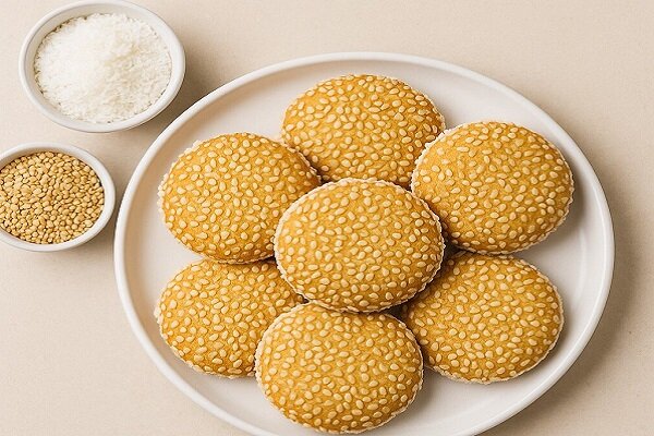 آموزش شیرینی پزی / طرز تهیه شیرینی کنجدی نارگیلی