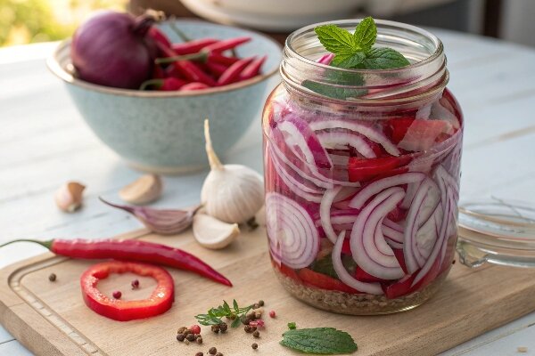 آموزش آشپزی / طرز تهیه ترشی پیاز قرمز خوشرنگ و مجلسی