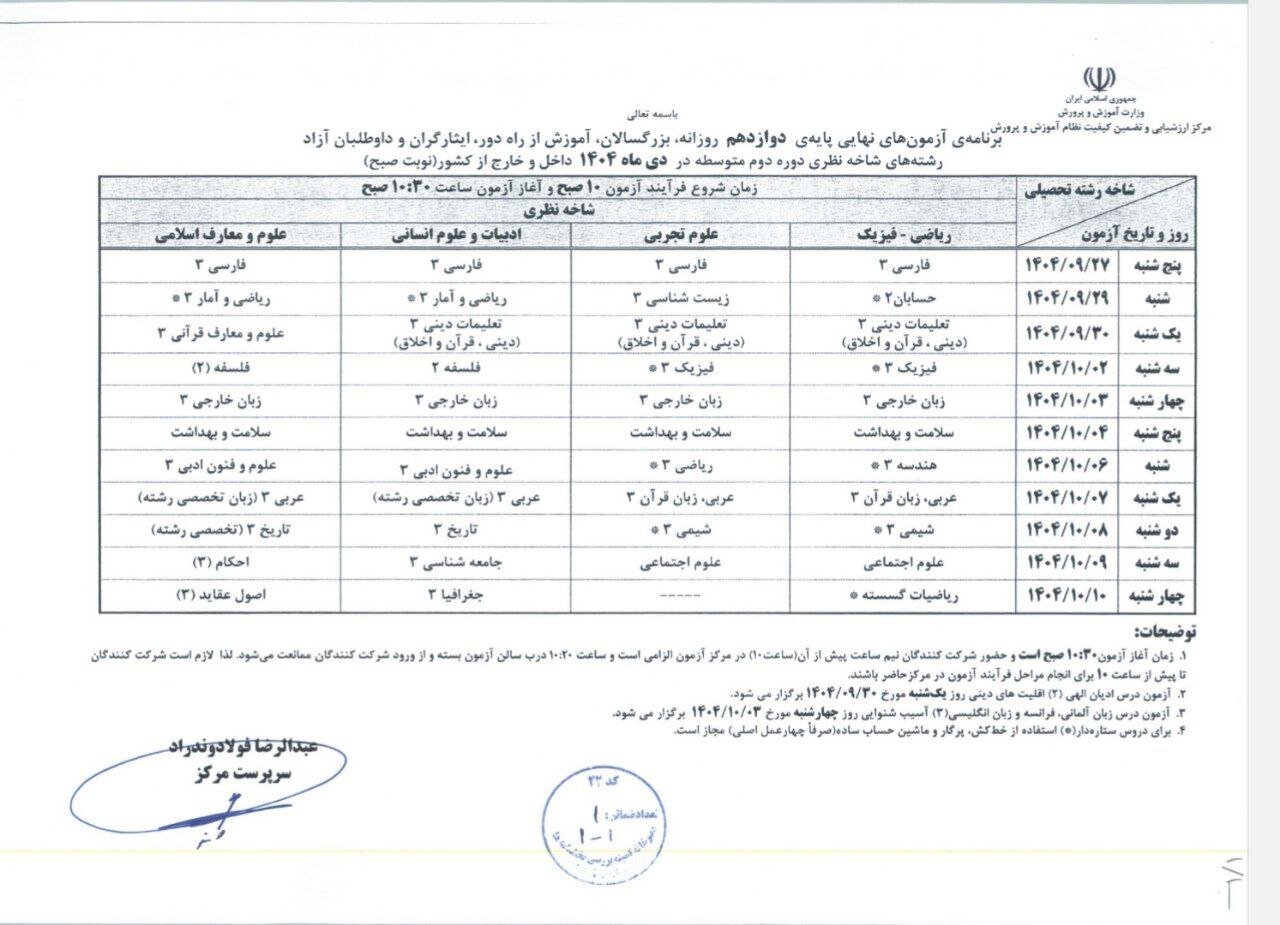 برنامه امتحانات نهایی دوازدهمیها اعلام شد