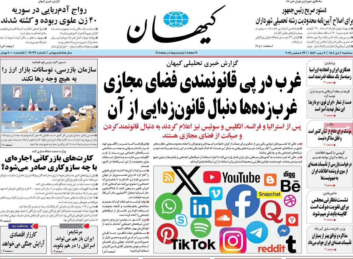 صفحه اول روزنامه‌های سه‌شنبه ۲ دی ۱۴۰۴