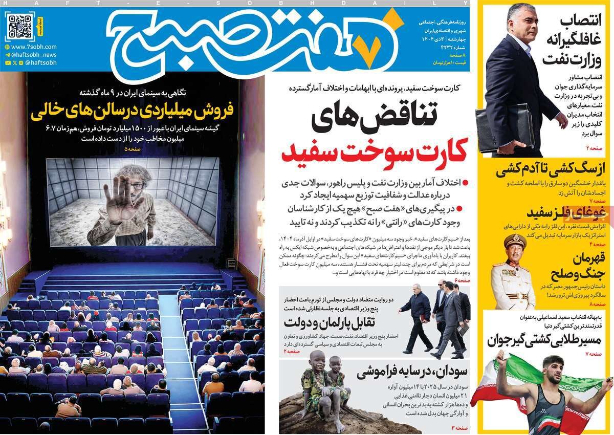 صفحه اول روزنامه‌های چهارشنبه ۳ دی ۱۴۰۴