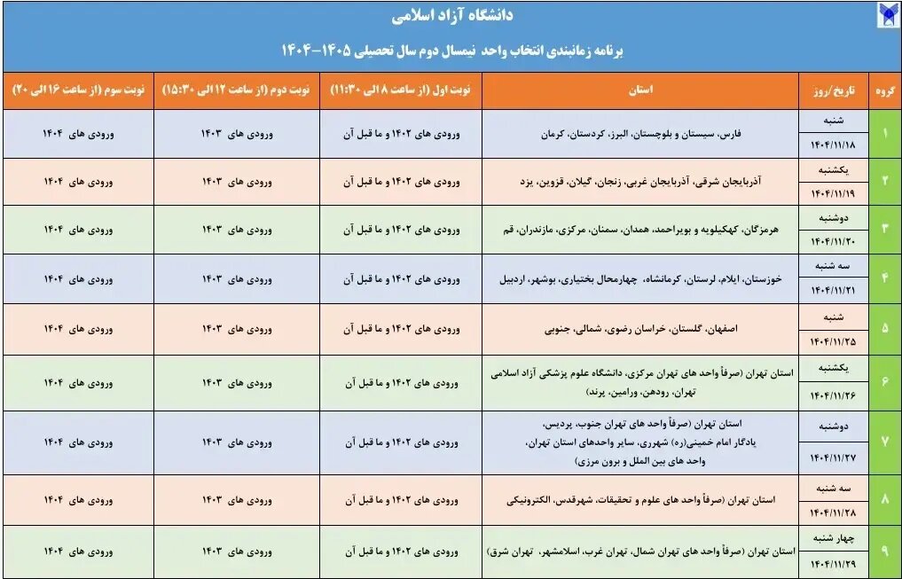 آغاز انتخاب واحد نیمسال دوم دانشگاه آزاد اسلامی از شنبه