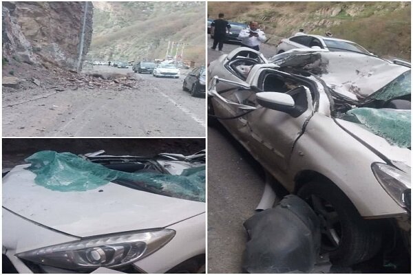 سقوط سنگ بر روی خودرو در جاده کندوان + جزئیات