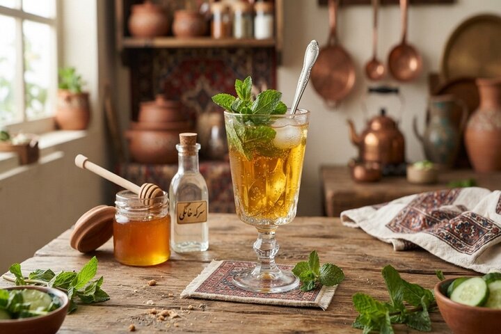 آموزش شیرینی پزی / طرز تهیه سرکه انگبین خانگی با عسل و نعناع