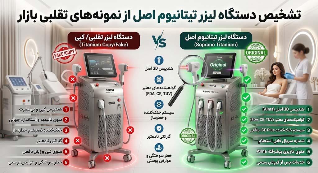 تشخیص دستگاه لیزر تیتانیوم اصل از نمونه‌های تقلبی بازار