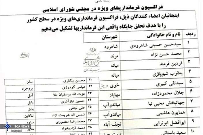 تشکیل فراکسیون فرمانداری های ویژه در مجلس + لیست 