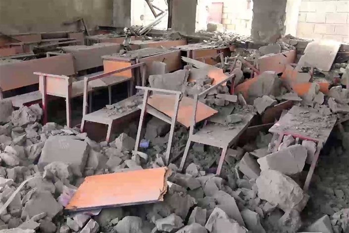 ویران شدن یک مدرسه در یمن در پی حملات عربستان