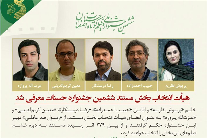 معرفی اعضای هیات انتخاب بخش مستند جشنواره حسنات