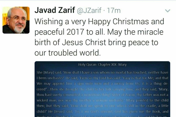 توئیت ظریف برای سال نو میلادی