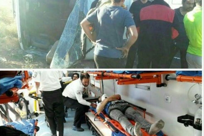 اعزام 5 دستگاه آمبولانس و اتوبوس آمبولانس برای انتقال 18 مصدوم حادثه واژگونی اتوبوس در زنجان