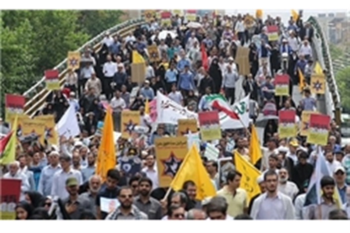 خروش یک امت برای حذف غده سرطانی/تشکر راهپیمایان تهرانی از سپاه پاسداران