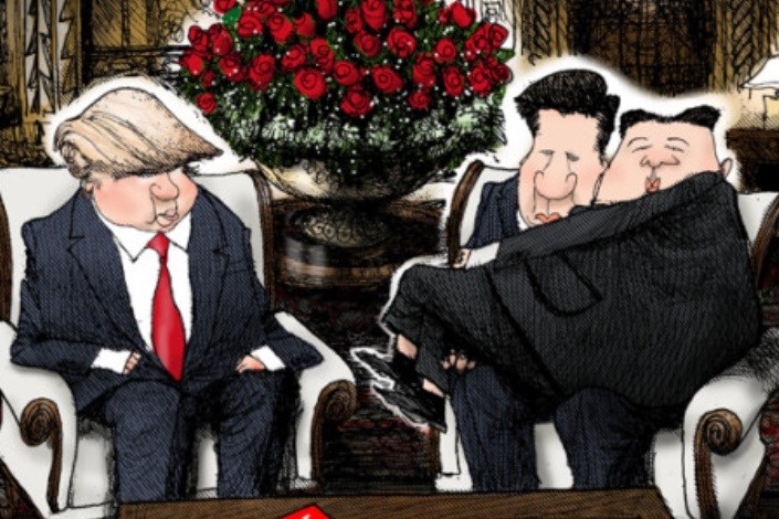 رهبر کره شمالی در آغوش رئیس جمهور چین/ کاریکاتور روز