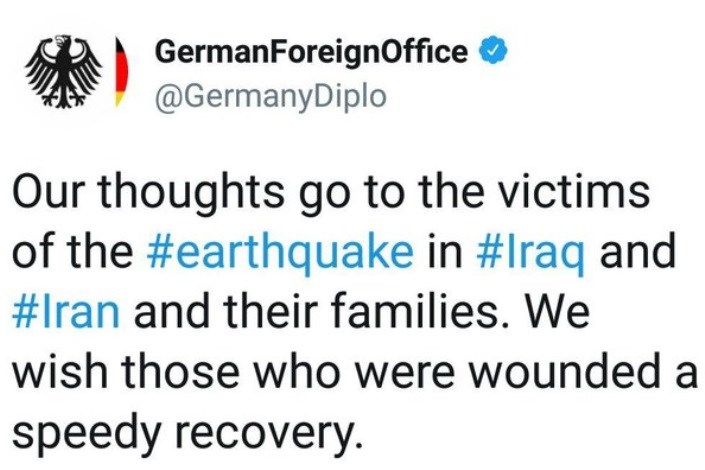 ابراز همدردی وزارت خارجه آلمان با قربانیان زلزله در ایران و عراق