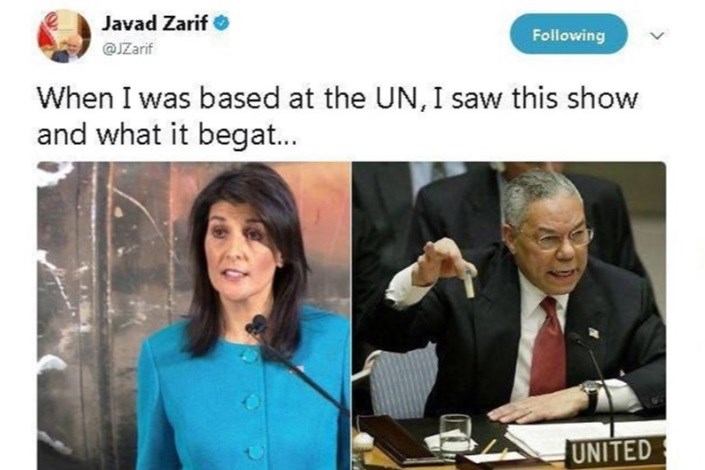  واکنش ظریف به نمایش تبلیغاتی نماینده آمریکا در سازمان ملل 